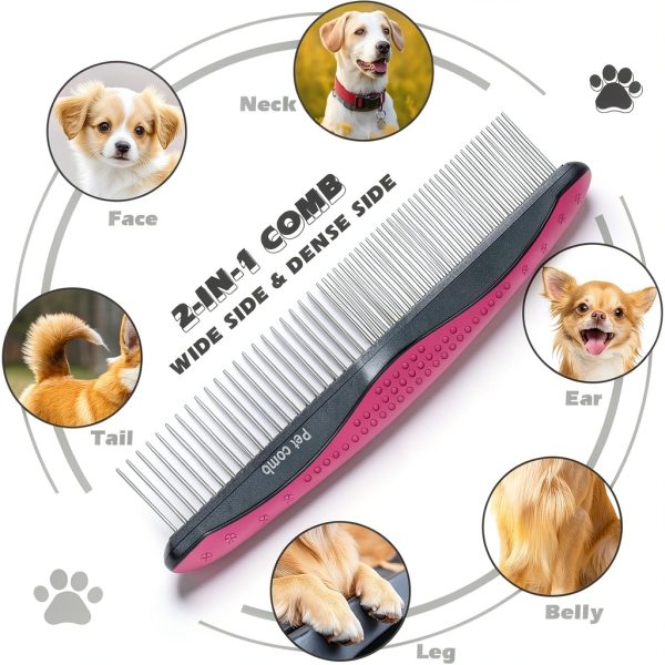 UGNEL Pet Grooming Kit Stainless Steel Deshedding Brush Comb-3