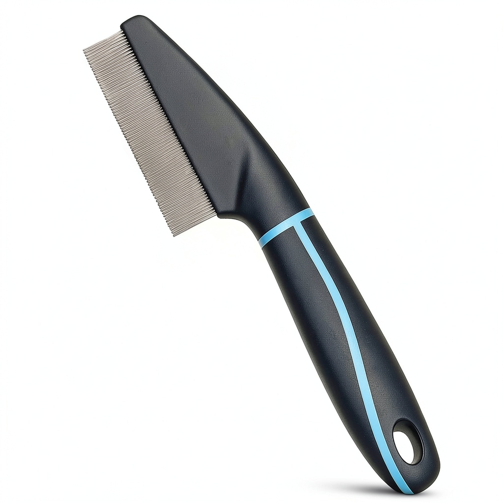 Richpet flea comb in use on a dog's coat