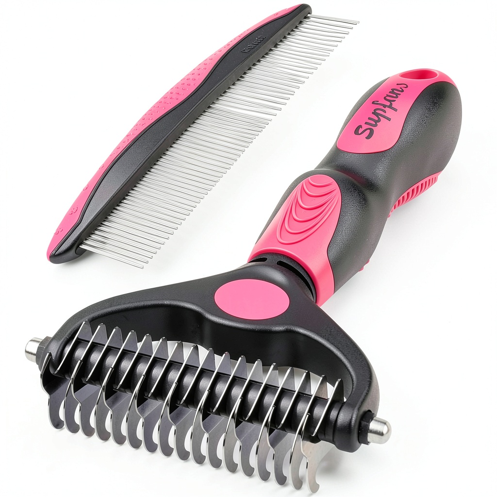 UGNEL pet grooming kit components displayed on a table